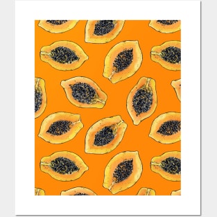 Papaya slices on orange Posters and Art